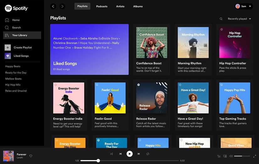 Seznam na Spotify s Dolby Audio.