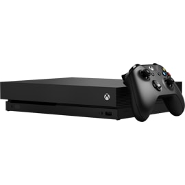 Front of Xbox One X console with controller