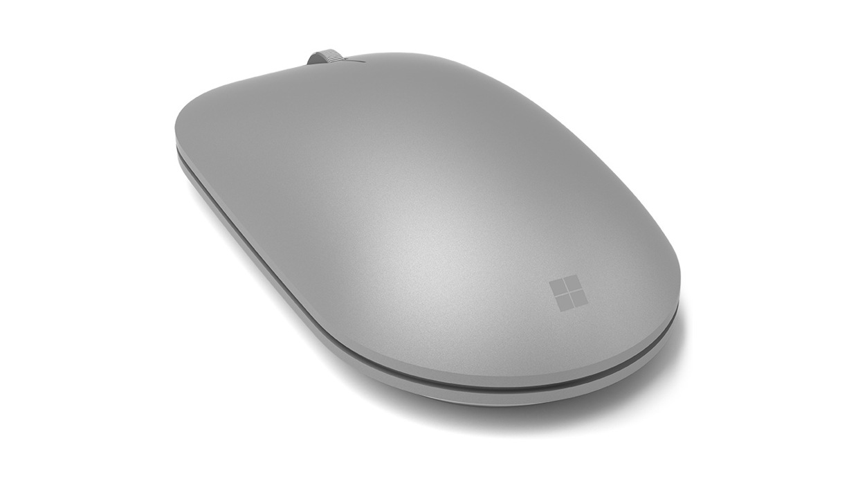 Back-angled view of the Microsoft Modern mouse showing no wire.