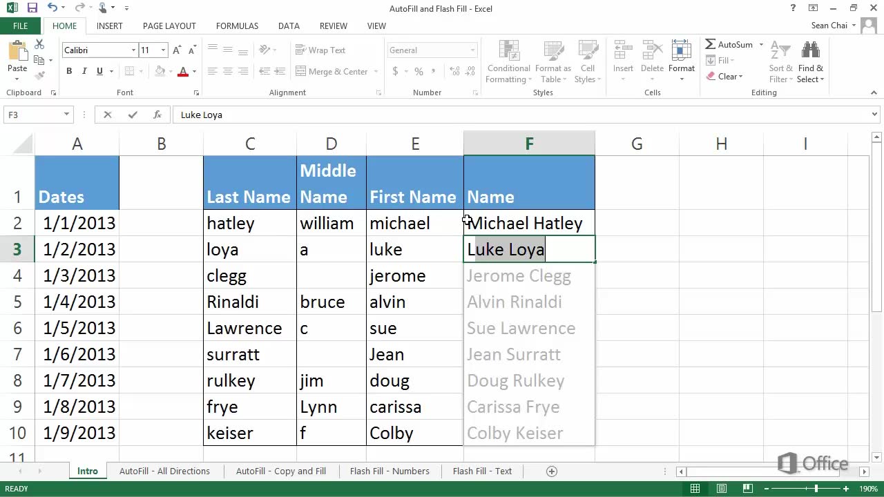 Video Use Autofill And Flash Fill Excel