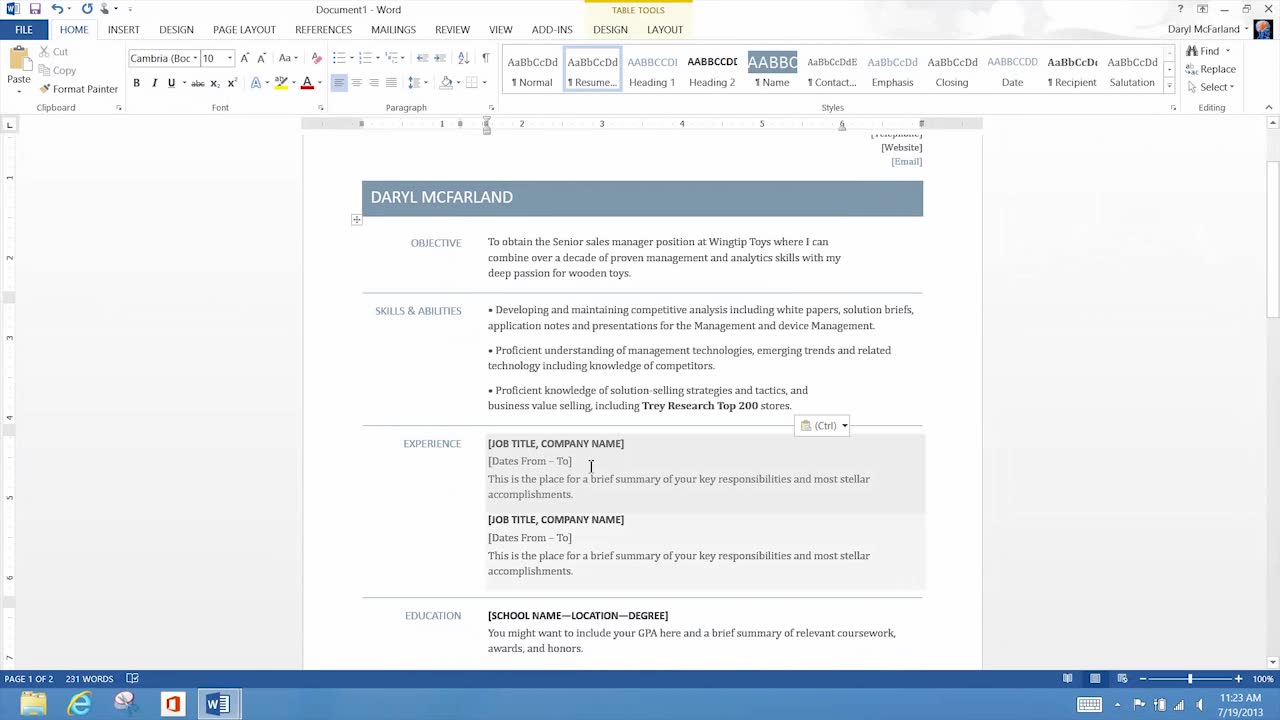 Video: Format a resume with a template Throughout How To Create A Template In Word 2013