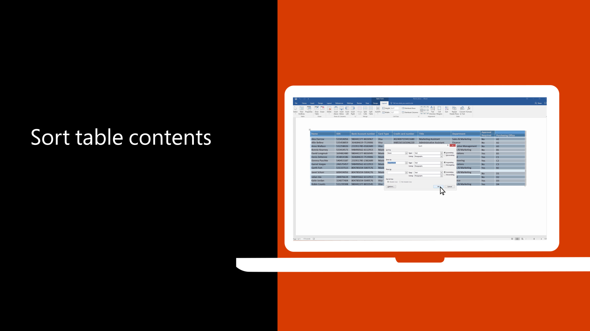 Video: Sort table contents - Microsoft Support
