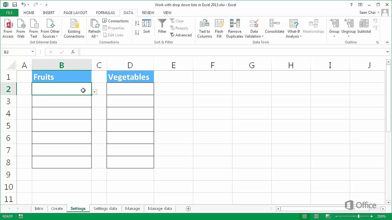 Video Drop Down List Settings Excel