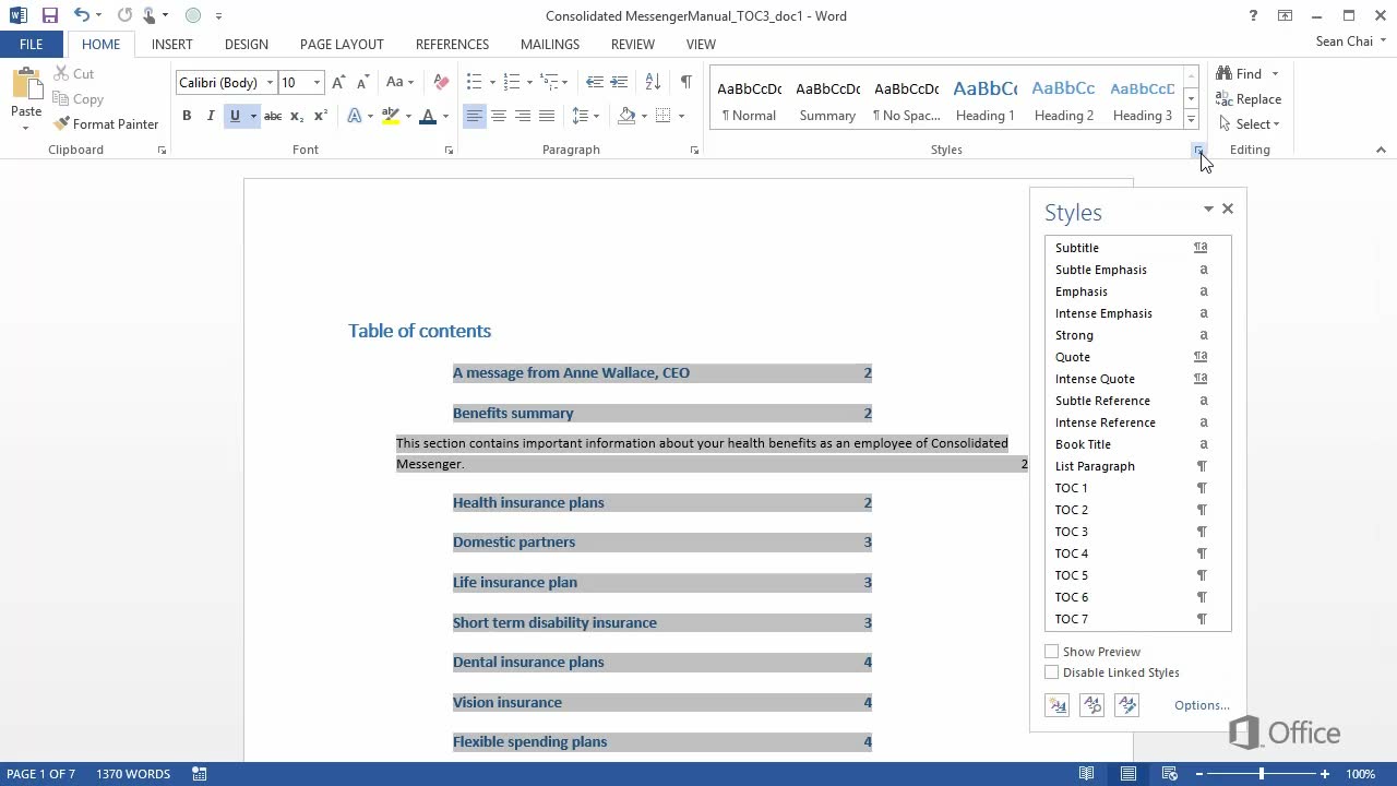 Video Advanced Tables Of Contents Word