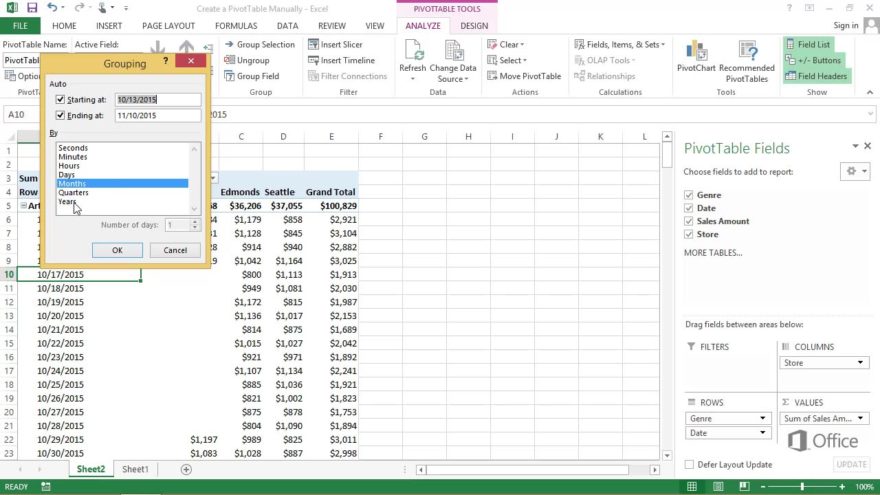 Video Create A Pivottable Manually