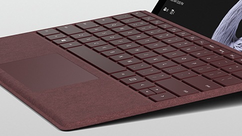 Close up of burgundy Surface keyboard