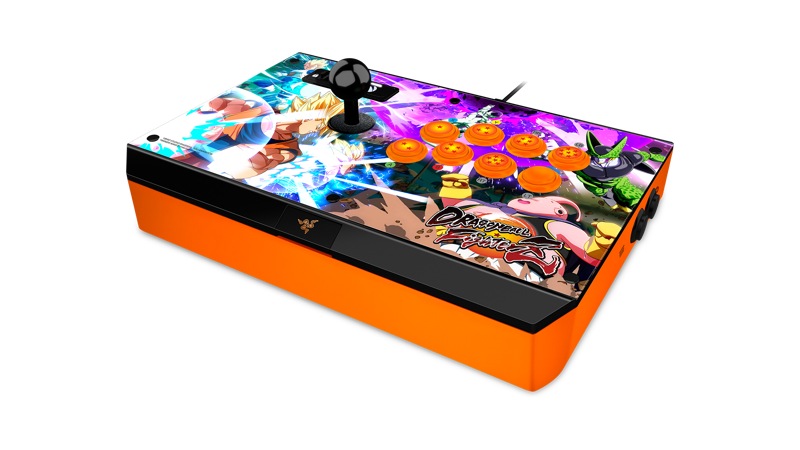 Front left view of the Razer Dragon Ball FighterZ Atrox Arcade Stick for Xbox One