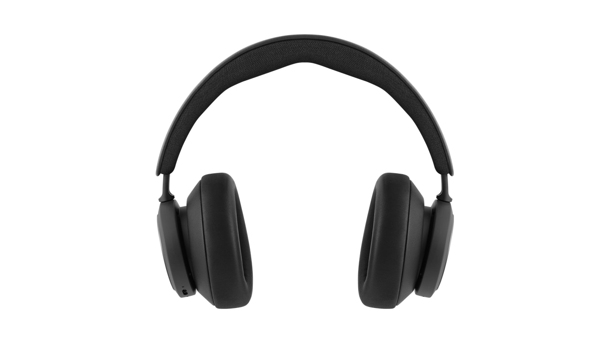 Black Beoplay Portal Headphones front angle. 