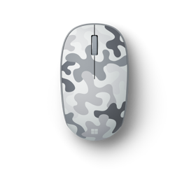 Birdseye view of the Microsoft Bluetooth Mouse in white Arctic Camo Special Edition.