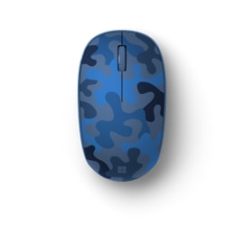 Widok z lotu ptaka na mysz Microsoft Bluetooth Mouse w kolorze niebieskim w wersji specjalnej Nightfall Camo Special Edition.