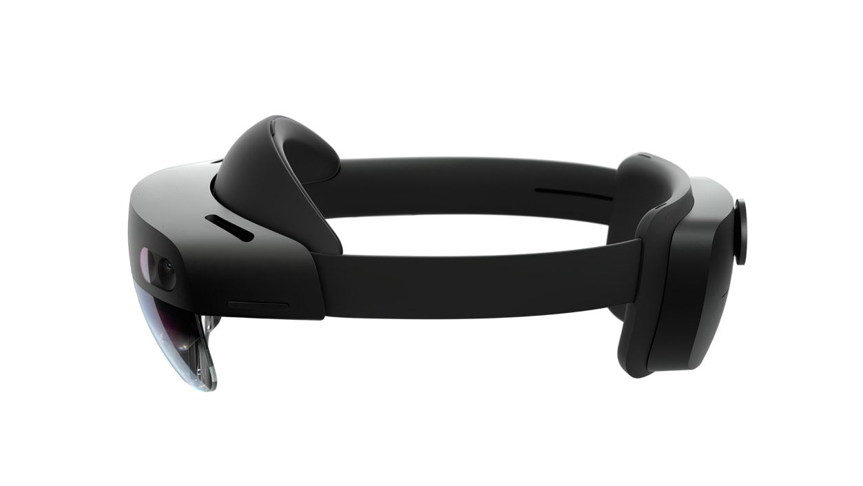 Left side elevated view of HoloLens 2 Industrial Edition device.